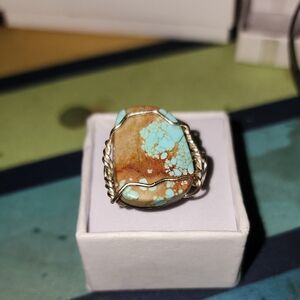 Bohemian Turquoise and Brown Ring with Natural Stone